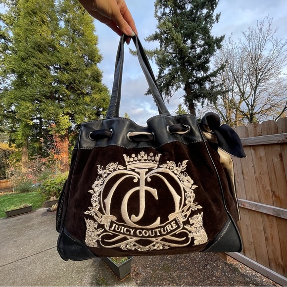 Vtg Y2k Juicy Couture Daydreamer Scottie Dog Crest Black Brown Shoulder Bag Tote - Picture 10 of 10